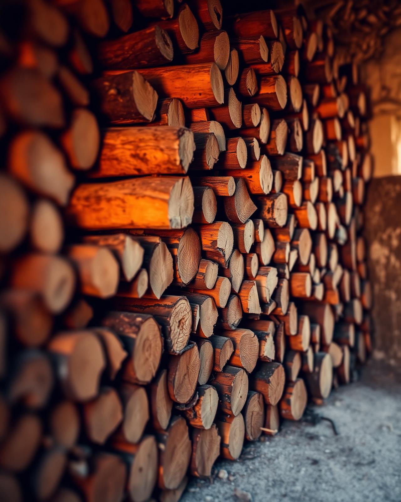 Lenha empilhada pronta para entrega
