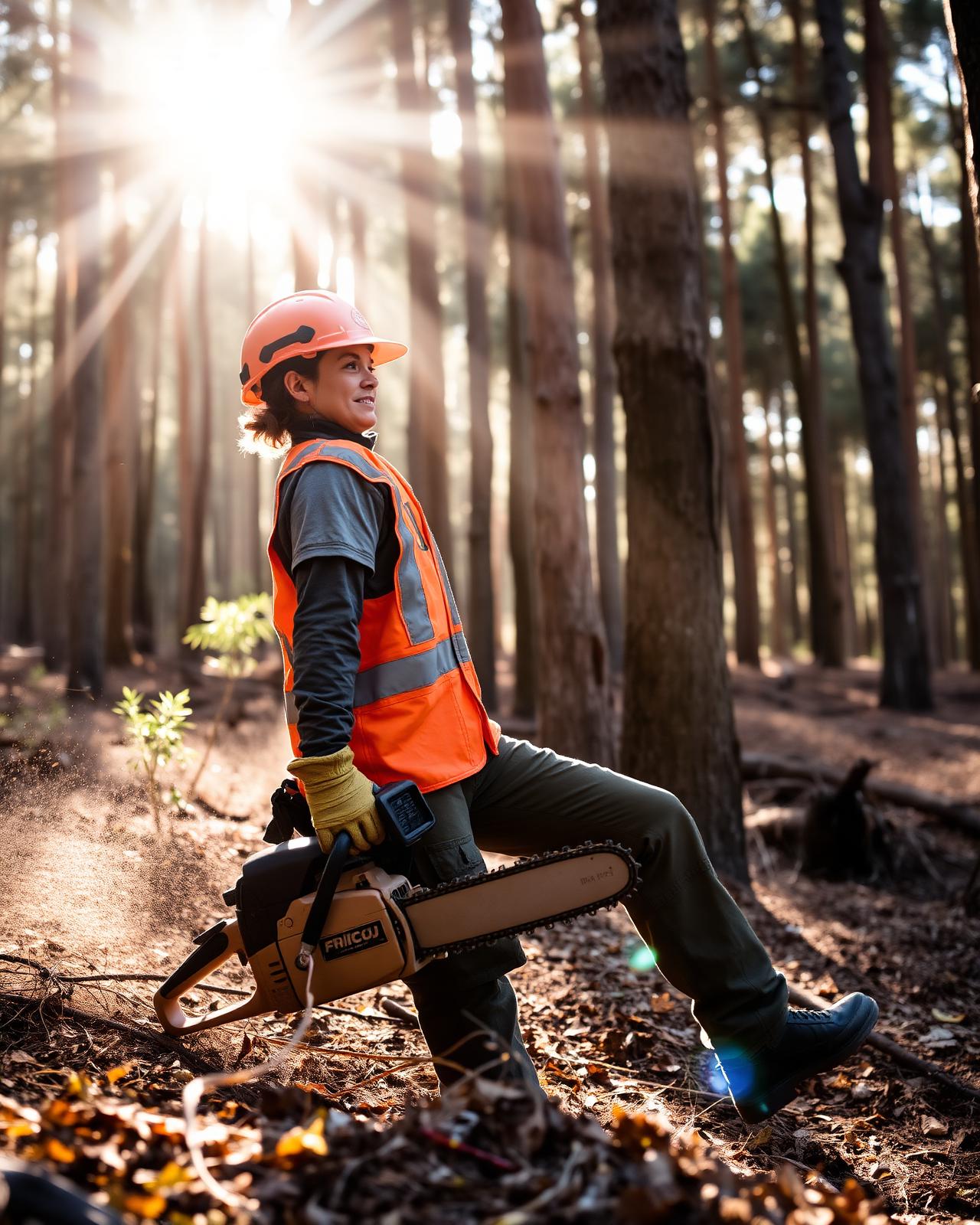 Operador florestal em pinhal